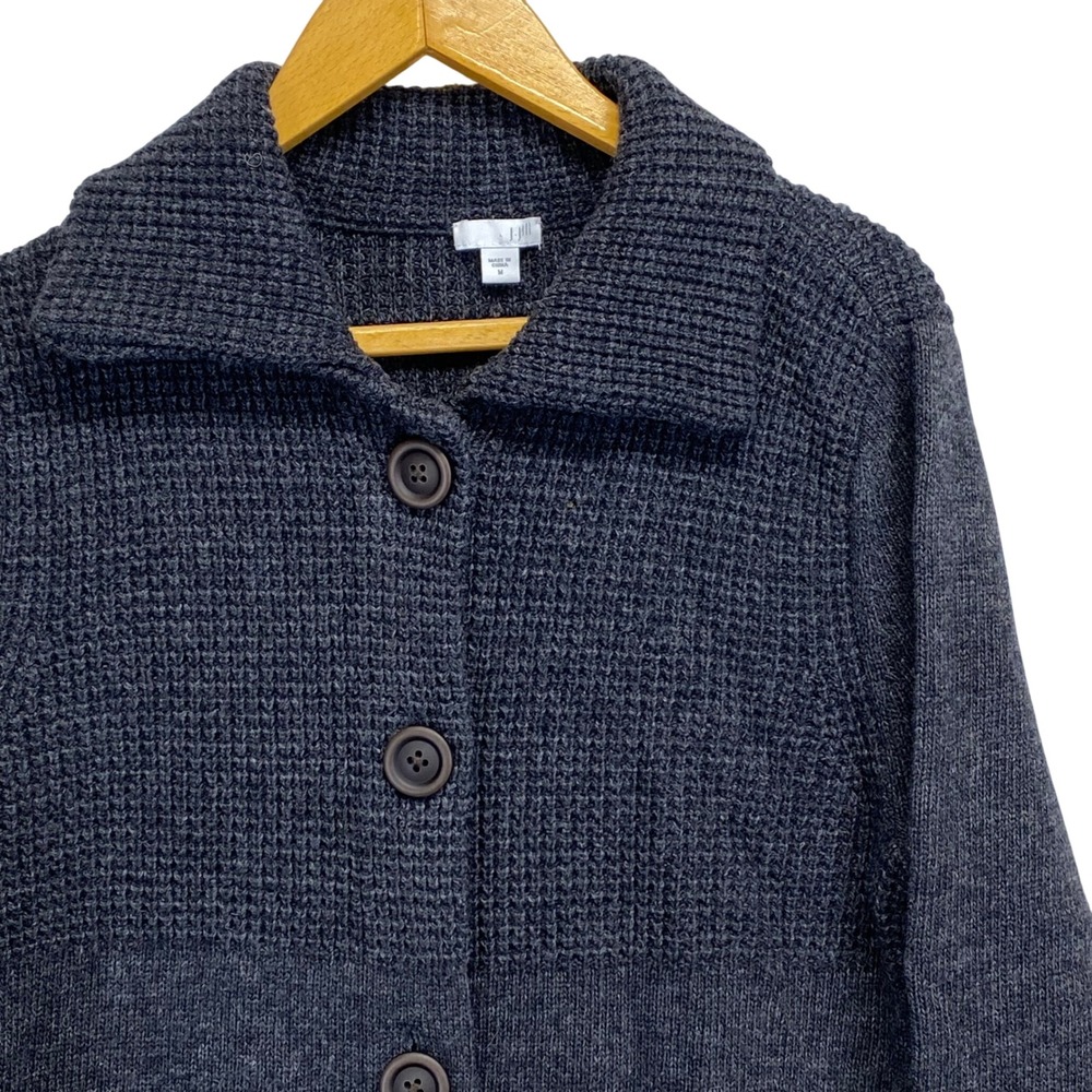 J. Jill Gray Wool Blend Knit Button Front Long Cardigan with‎ Pockets Women's M